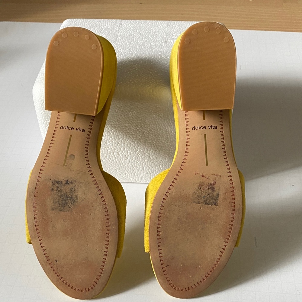 Dolce Vita Bright Yellow Suede Slide Mules - Picture 4 of 4